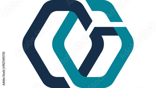 Abstract geometric with overlapping teal and dark blue shapes forming a continuous pattern