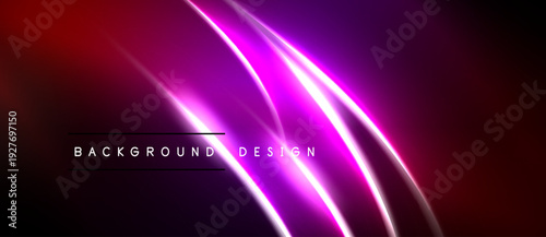 Abstract background features vibrant purple, pink lines. Dark edges frame glowing central design. Modern, dynamic visual presentation.