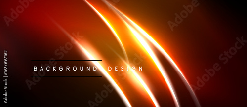 Dynamic orange lines create abstract background. Bright curves suggest energy, movement, modern design elements. Dark space enhances glow.