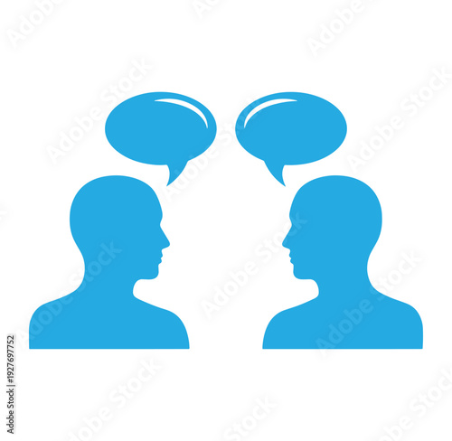 Wallpaper Mural Two blue human silhouettes facing each other with speech bubbles above them in conversation Torontodigital.ca