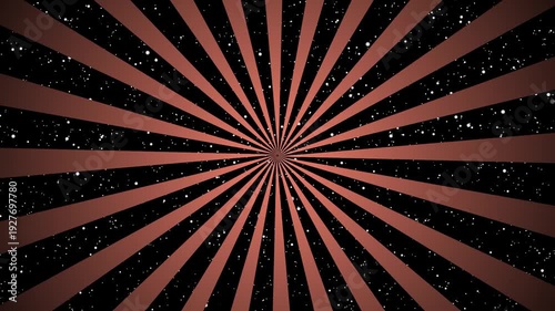 Seamless black and copper rotating abstract radial Sunburst with stars background loop animation.