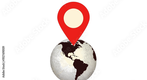 A red location pin is placed on top of the Earth, symbolizing global positioning and navigation.