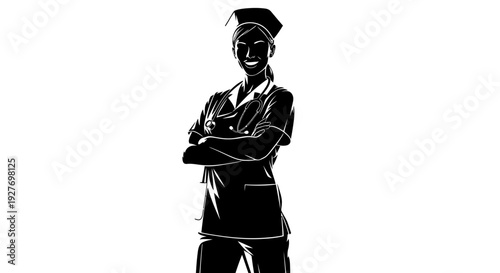Medical professional with crossed arms in silhouette
