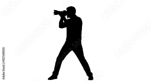 Photographer silhouette capturing image against white background conceptual photography