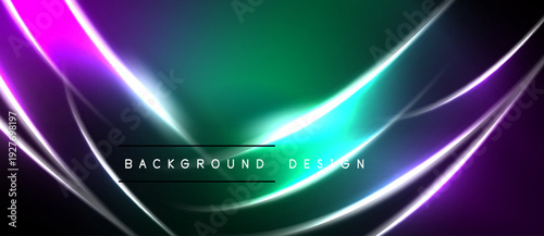 Abstract neon background. Vibrant colors blend, creating dynamic light effects. Text reads background design centrally positioned.