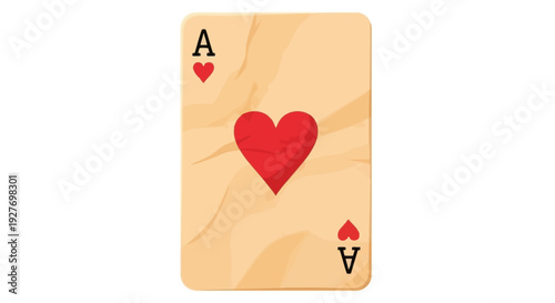 A vintage playing card featuring the Ace of Hearts with a distressed, aged paper texture.