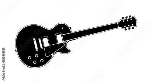 Black Electric Guitar Illustration on White Background.