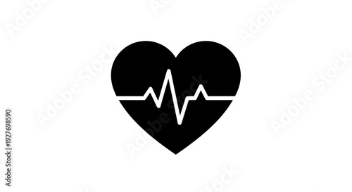 Black Heart with White Heartbeat Line.