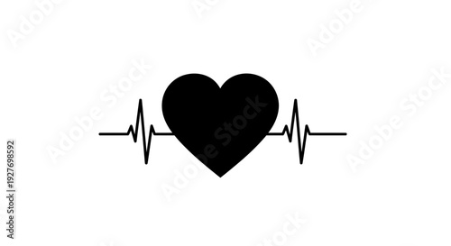 Black Heartbeat Symbol on White Background.