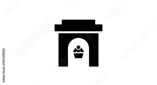 Simple Black Icon of Cupcake in Archway.