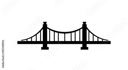 Simple Black Silhouette of Suspension Bridge.