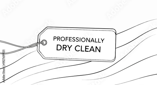 A tag with text "Professionally Dry Clean" against wavy lines