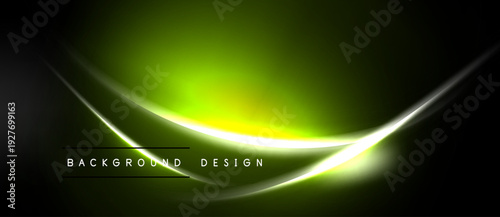 Abstract neon lines, vibrant green glow, dark background. Modern design element, smooth curves, dynamic lighting effect.