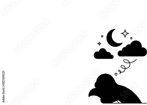 Silhouette of a creature dreaming of the night sky and clouds