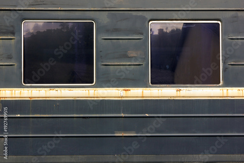 Weathered Blue Train Car Side with Square Windows