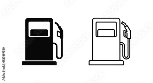 Two black and white illustrations of gas pump icons are displayed