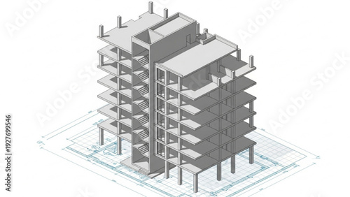 Modern architectural building design illustrated in 3D model perspective