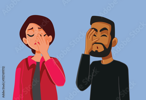 Disappointed Couple Making Facepalm Gesture Vector Illustration. Man and woman feeling dissapointed and exasperated together 