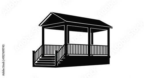 Simple black and white illustration of a small outdoor porch structure
