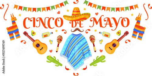 Cinco de mayo decoration. Traditional mexican holiday symbols