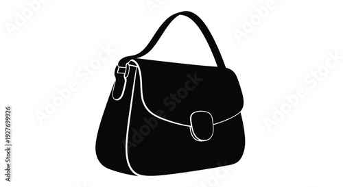 A simple black and white illustration of a classic tote handbag