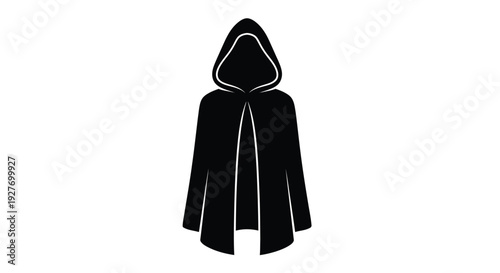 Simple black silhouette of a hooded cloak or robe facing forward
