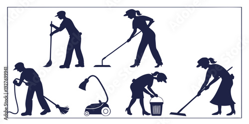 Illustration of various gardening tasks being performed by individuals. Vector