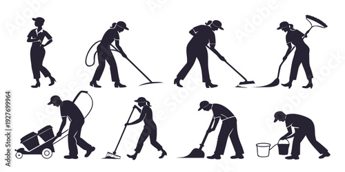 A series of black and white silhouettes depicting various exercises and activities. Vector