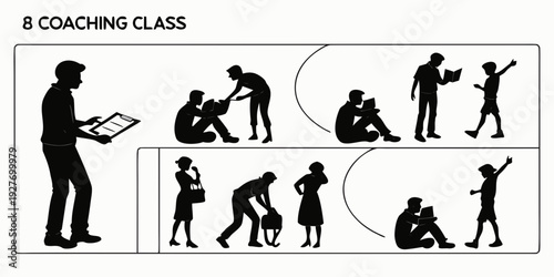 Illustration of a coach instructing a group of athletes in various exercises Vector