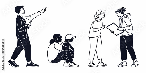 People engaging in various activities in a public space. Vector