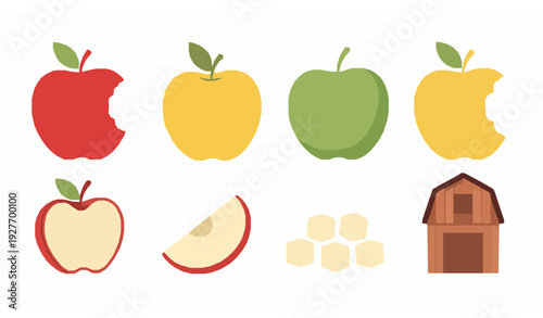 Hand drawn apple icon collection colorful fruit vector set isolated on white background