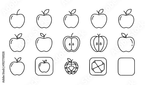 Apple line icon set minimal outline fruit symbols editable stroke vector isolated on white