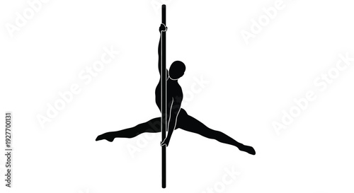 Silhouette of a person performing a split on a vertical pole