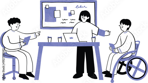 Illustration Team collaboration with disabled colleague in meeting