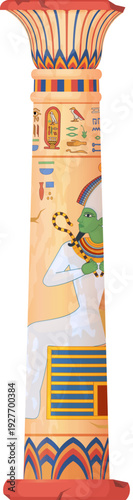 Pharaoh column. Old egyptian pillar cartoon icon