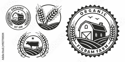 A collection of old coins and a seal with intricate designs and inscriptions. Vector