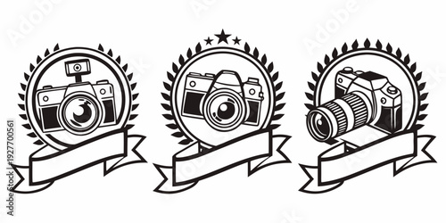 Three vintage badges featuring intricate designs and ornate borders displayed in a row Vector