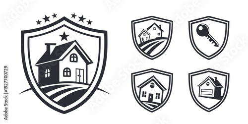 Collection of various house and home security logos and icons Vector