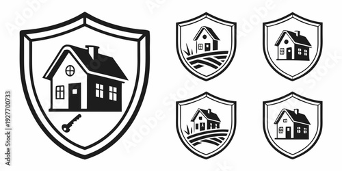 A collection of various home security icons and symbols Vector