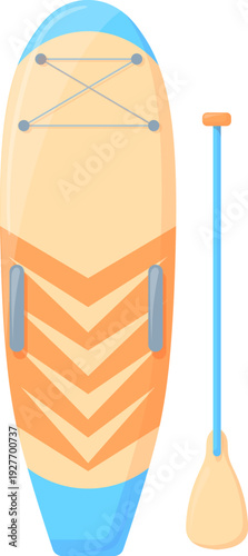 Sup board cartoon icon. Summer paddle activity