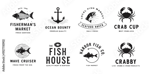 Collection of various logos featuring fish and related themes for branding purposes Vector