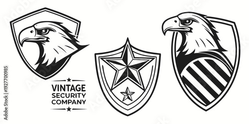 Three distinct crests or badges showcasing unique heraldic designs and symbols Vector