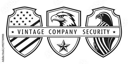 Vintage company security logo with shields and stars Vector