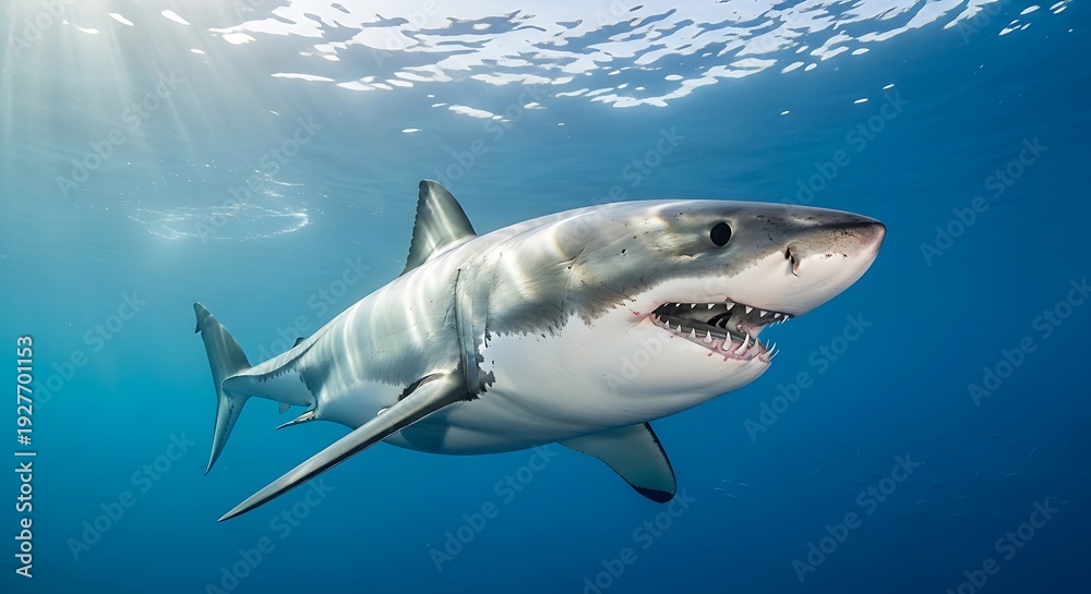 Naklejka premium Great White Shark Swimming Underwater