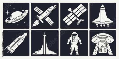 A collection of various space exploration icons and symbols Vector