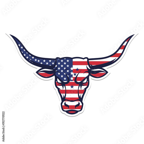 Patriotic Longhorn Bull Head with American Flag Face - Texas Pride