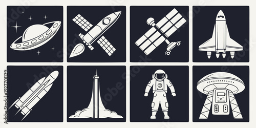 A collection of diverse space and astronaut related icons and symbols Vector