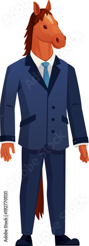 Animal businessman cartoon character. Standing horse man
