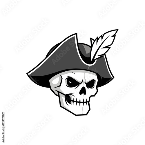 Pirate Skull with Feathered Hat - Menacing Halloween Icon