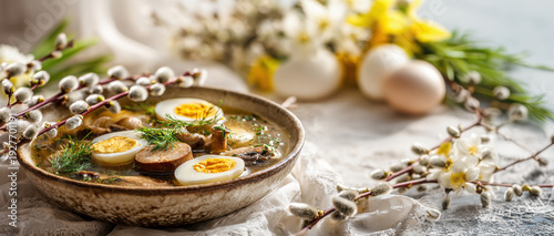 Traditional Żurek on Easter Table – AI Generative